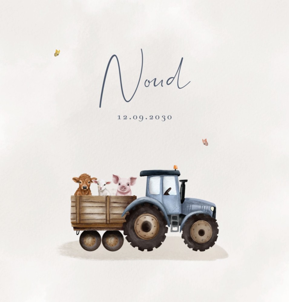 Geboortekaartje jongen tractor met boerderijdieren Noud