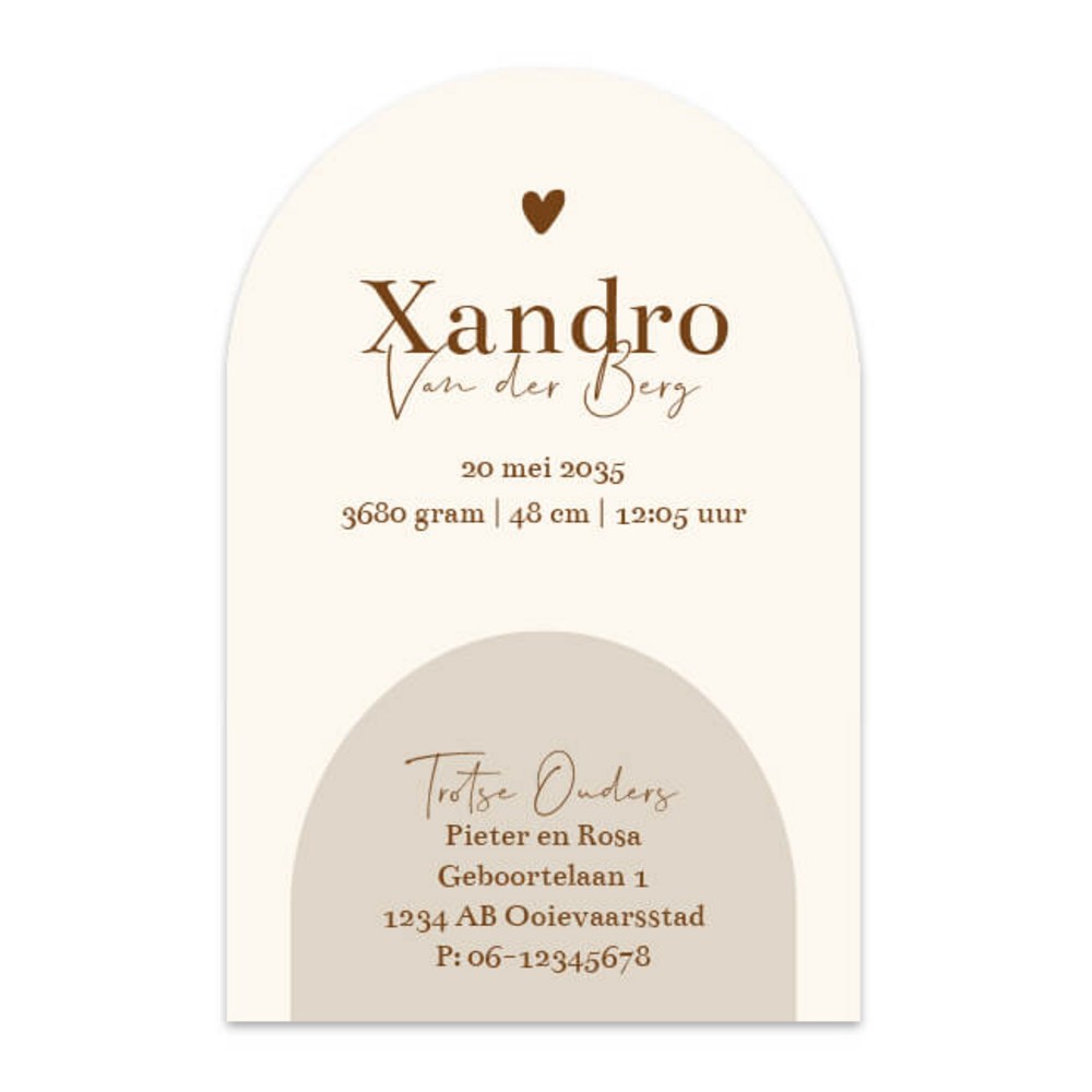 Voorkant van geboortekaartje Xandro