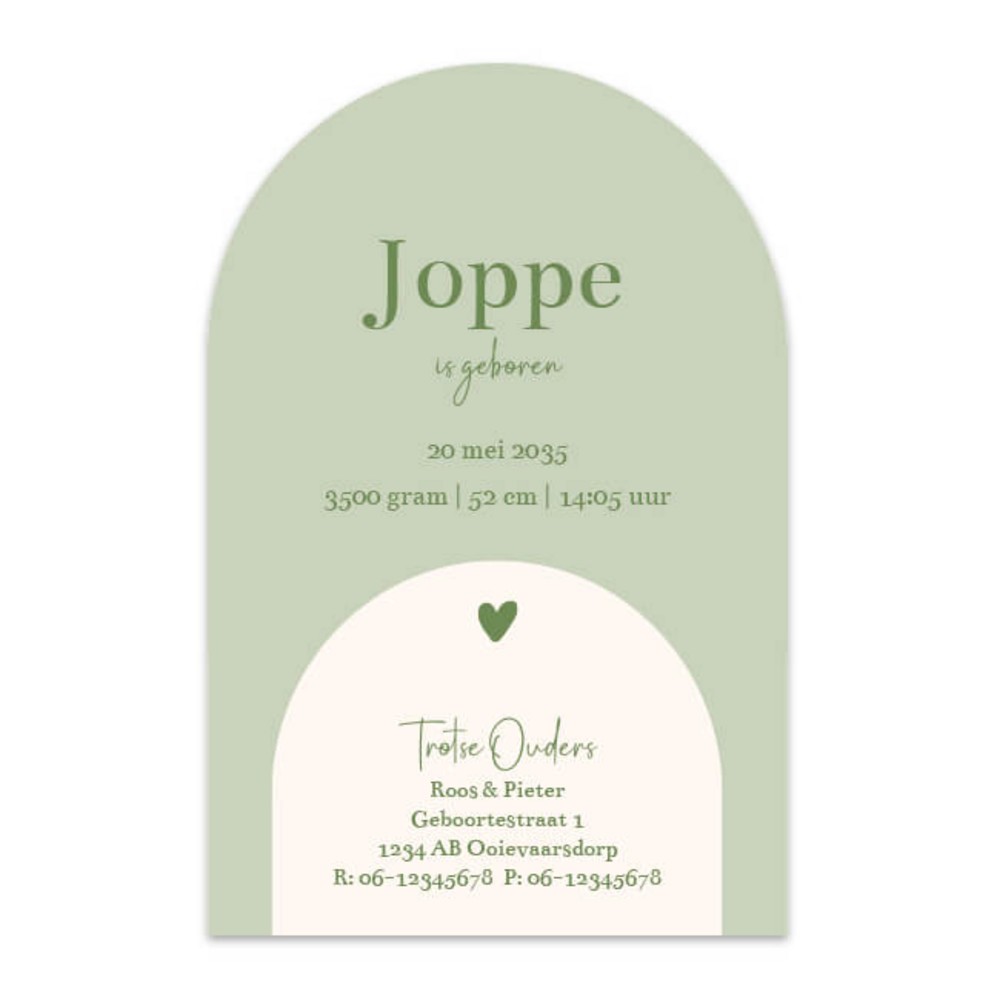 Achterkant van geboortekaartje Joppe