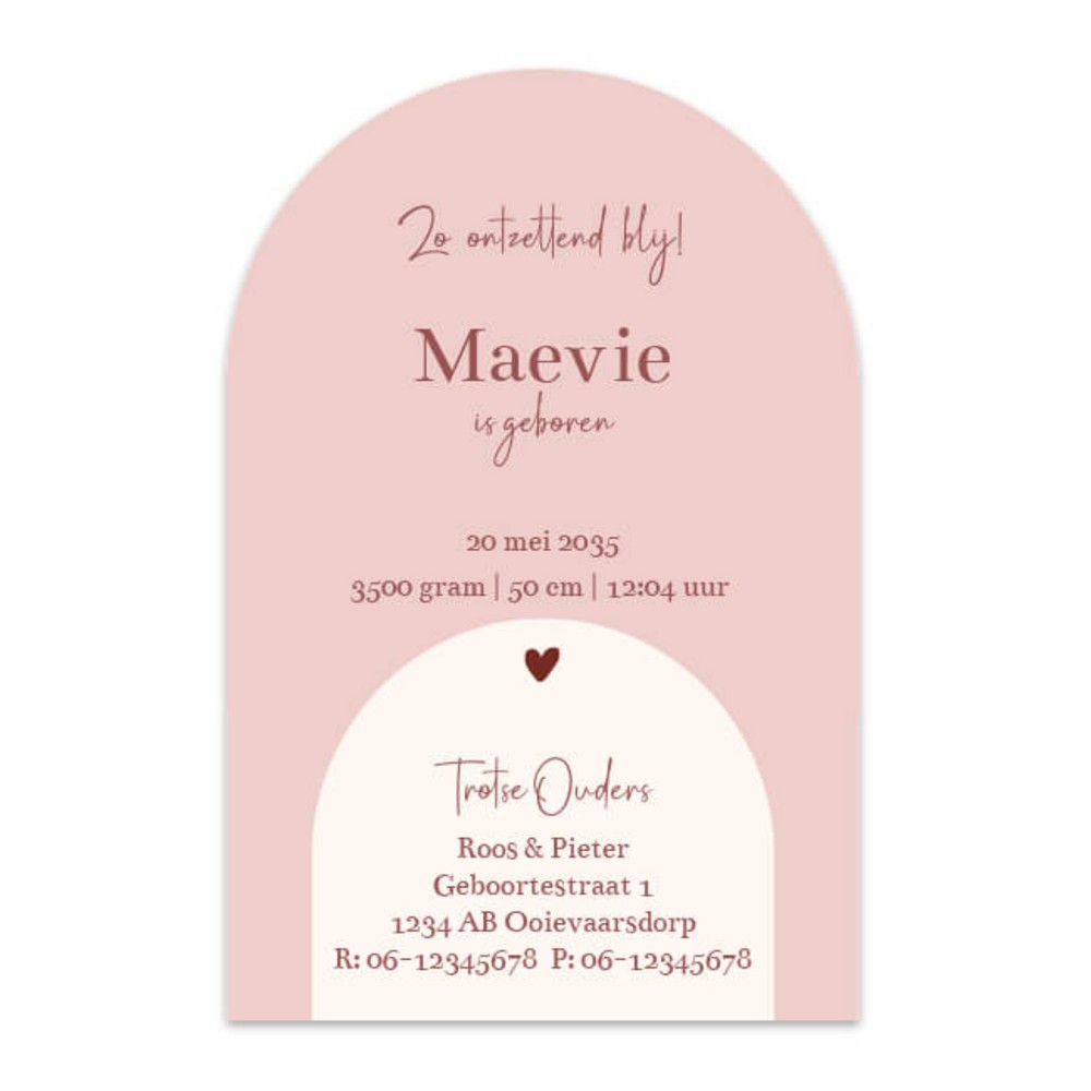 Achterkant van geboortekaartje Maevie