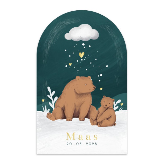geboortekaartje-boog-origineel-stans-uniek-snow-globe-sneeuwbal-beren-dieren-hartjes