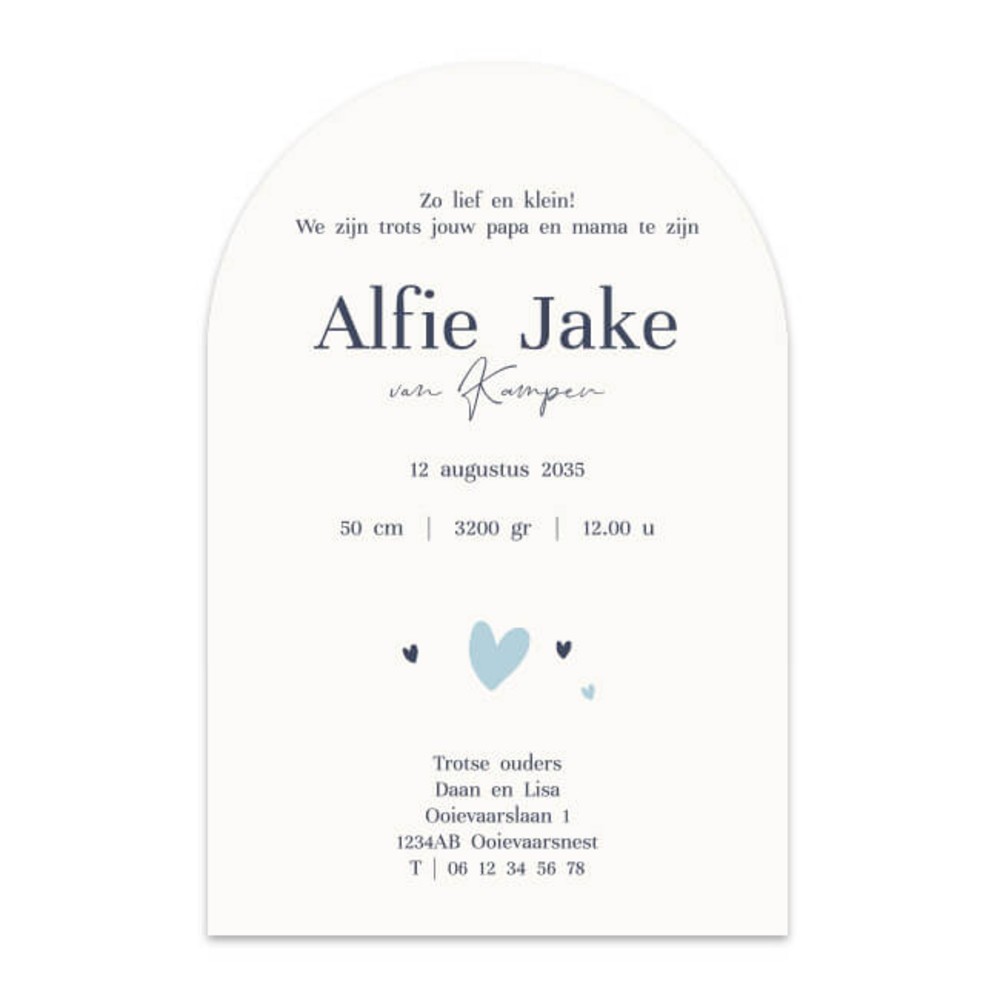 Achterkant van geboortekaartje Alfie