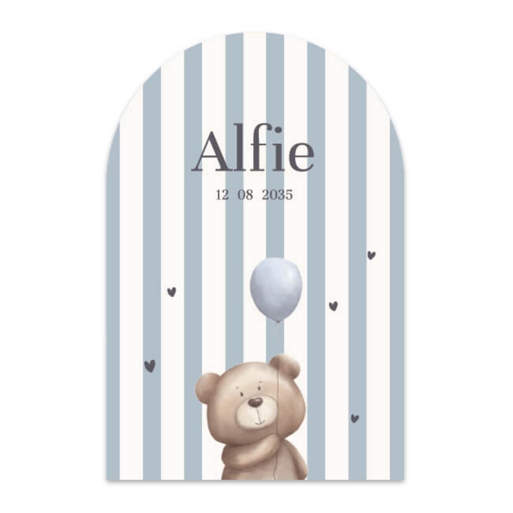 Boogvorm geboortekaartje jongen beer Alfie