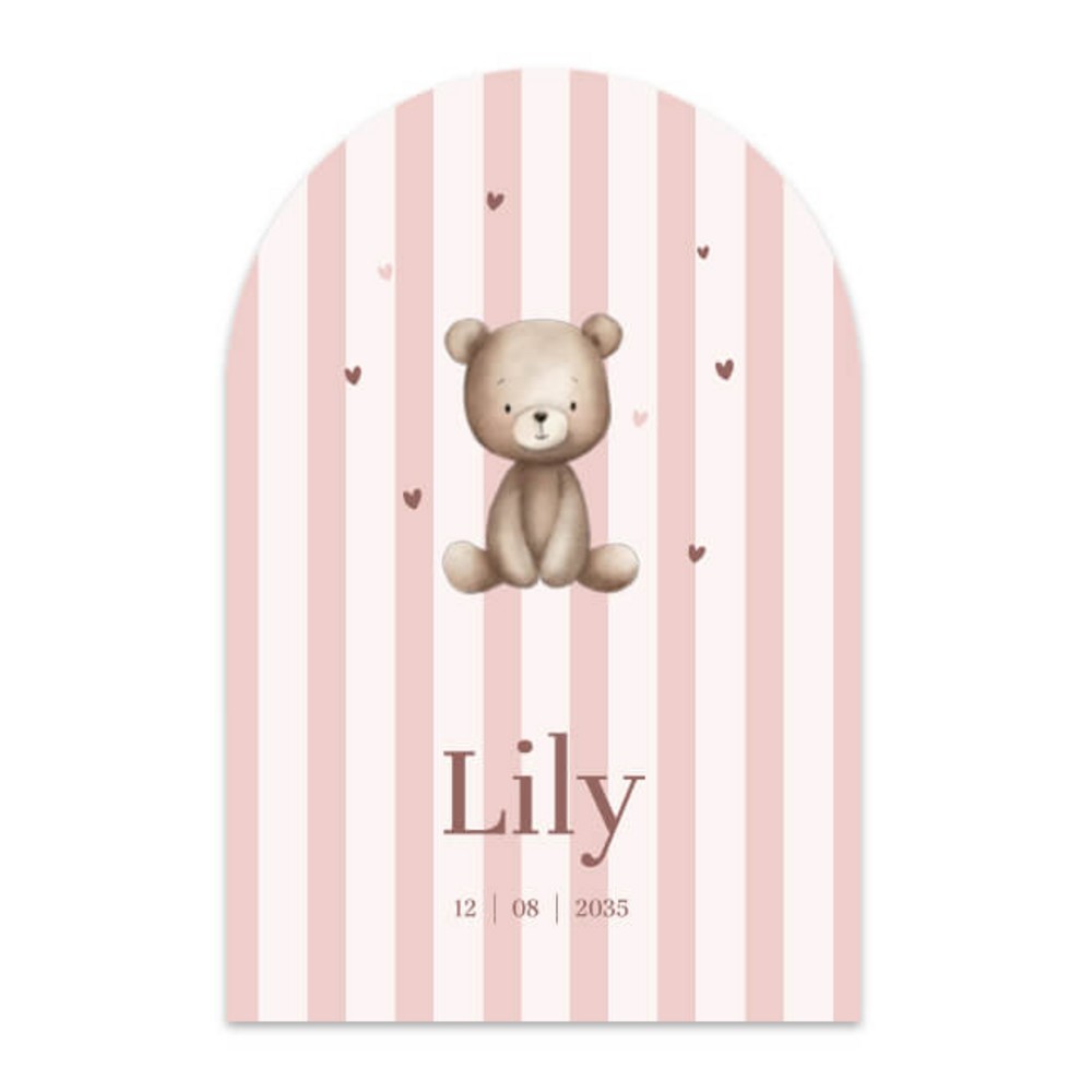 Boogvorm geboortekaartje meisje beer Lily