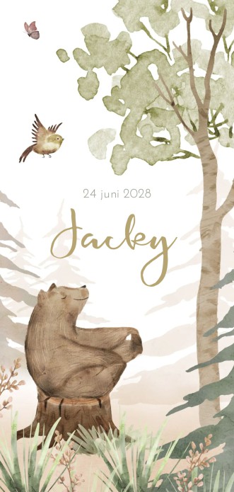 Geboortekaartje bosdieren beer aquarel neutraal Jacky