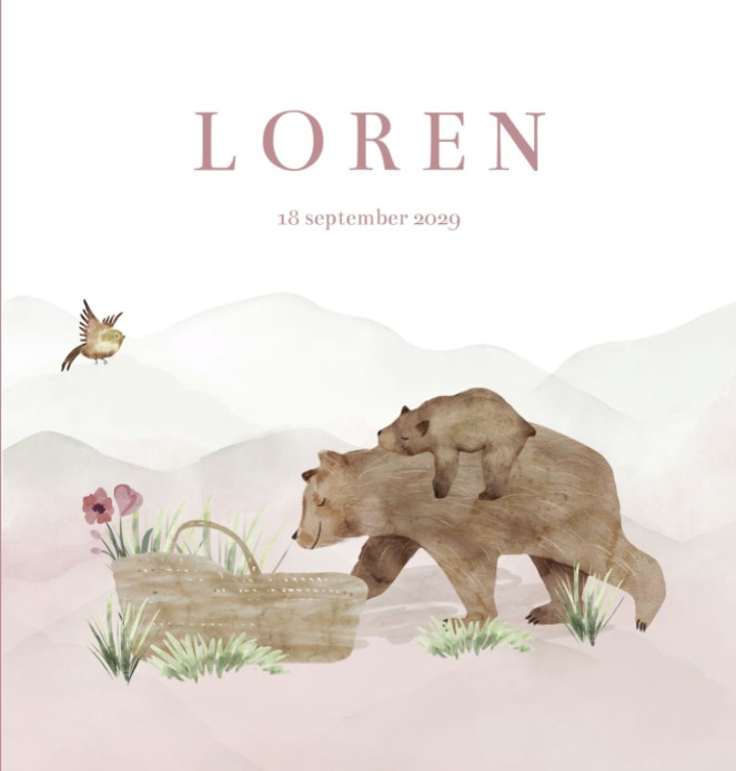 Geboortekaartje meisje bosdieren Loren