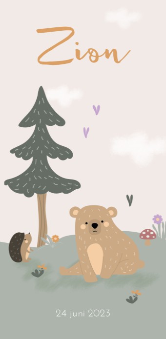 Geboortekaartje jongen bosdieren beer Zion