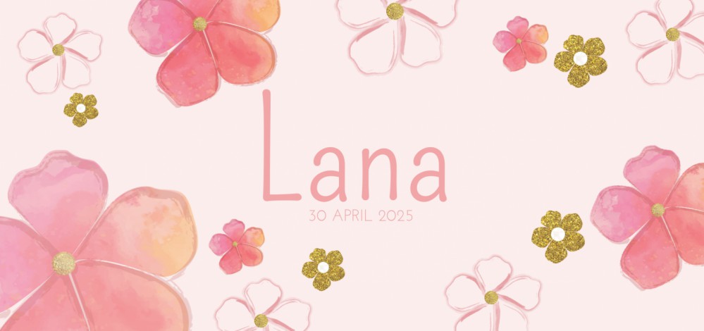 Geboortekaartje Roze Bloemen Lana