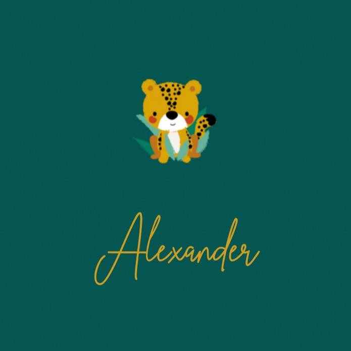 Geboortekaartje cheetah groen Alexander - goudfolie optioneel