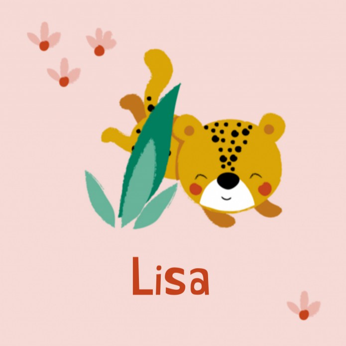 Geboortekaartje cheetah roze Lisa voor