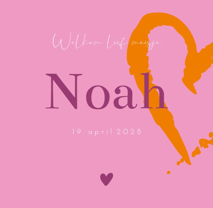 Geboortekaartje met ronde hoeken en een hartje Noah