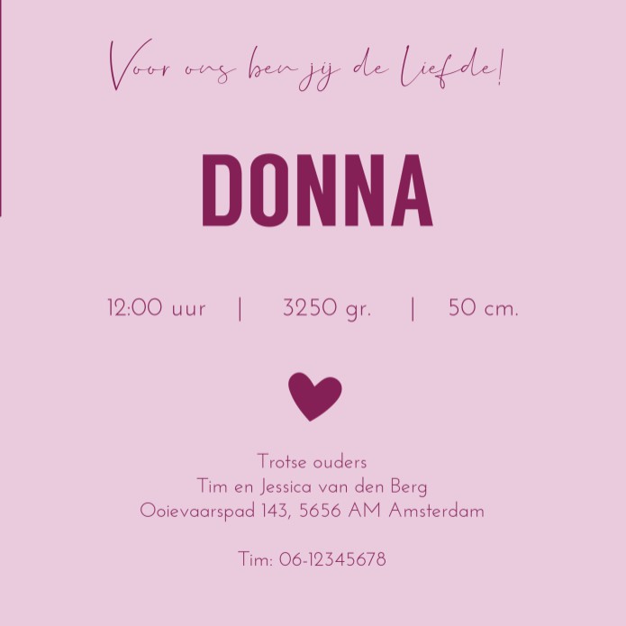 Geboortekaartje meisje color blocking roze Donna