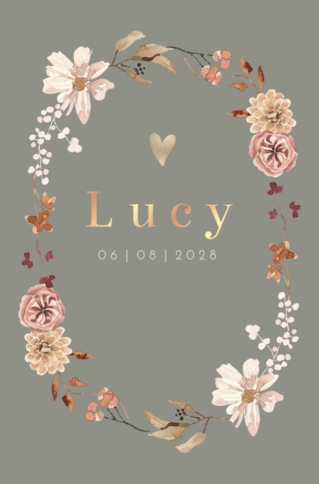 Geboortekaartje meisje droogbloemen krans Lucy