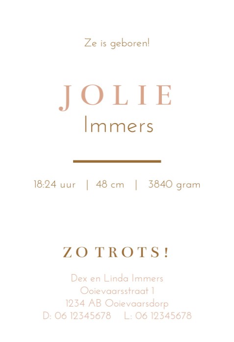 Geboortekaartje meisje minimalistisch mobiel Jolie