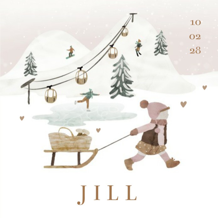 Geboortekaartje meisje wintersport Jill