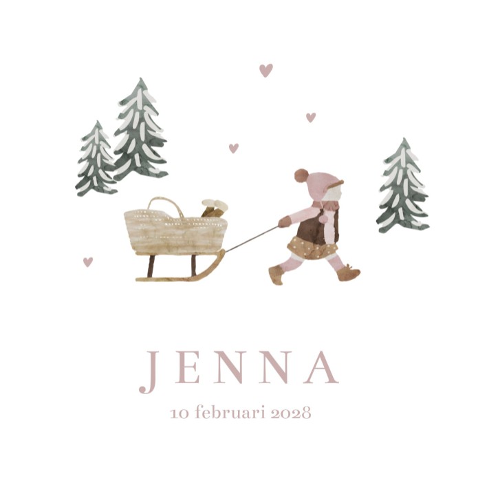 Geboortekaartje meisje slee winter Jenna
