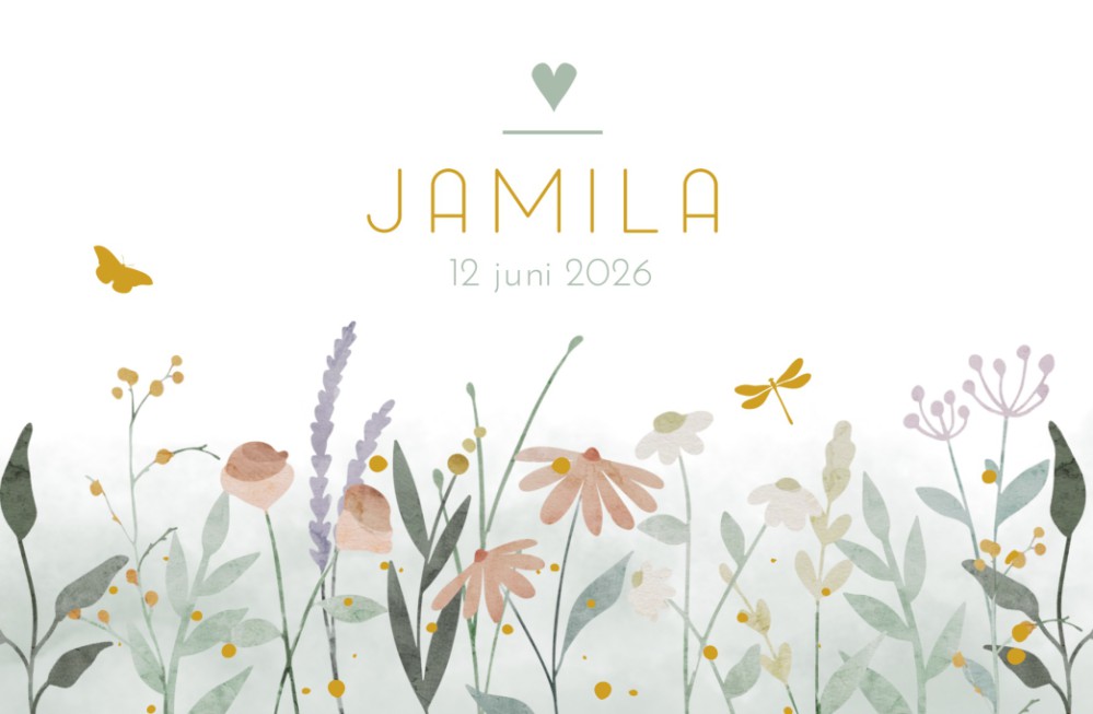 Geboortekaartje dochter wilde bloemen Jamila