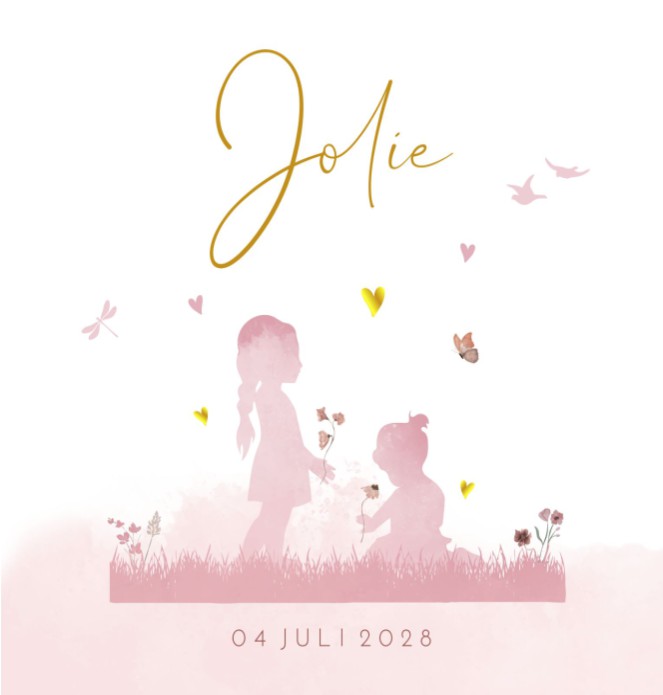 Geboortekaartje meisje silhouetten zusjes Jolie