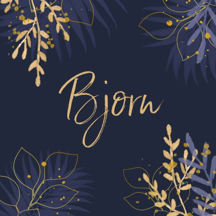 Geboortekaartje jongen donkerblauw botanical goudlook Bjorn