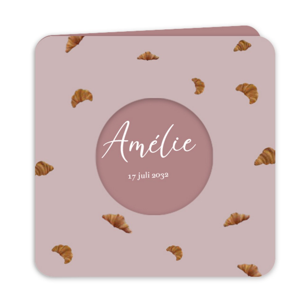 Geboortekaartje meisje doorkijkje croissantjes Amélie