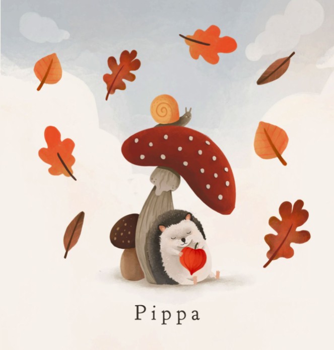 Geboortekaartje neutraal egeltje herfstbladeren Pippa