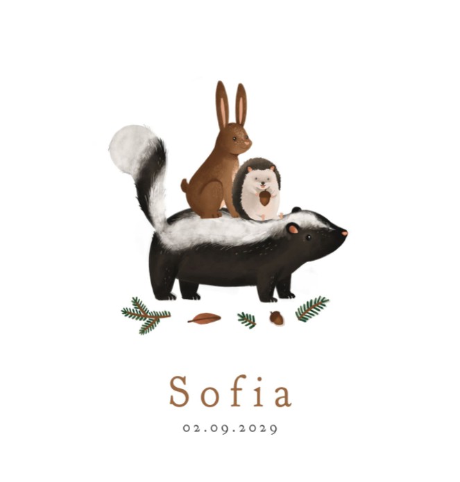 Geboortekaartje neutraal bosdieren minimalistisch Sofia