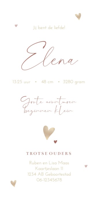 Geboortekaartje meisje watercolor roze Elena achter