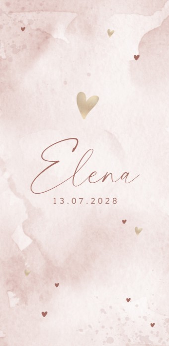 Geboortekaartje meisje watercolor roze Elena voor