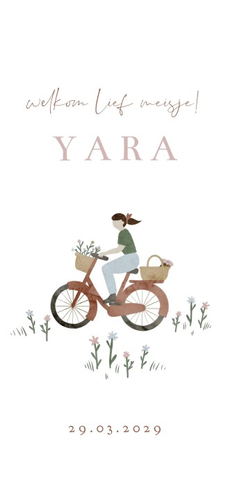 Geboortekaartje meisje fiets minimalistisch Yara