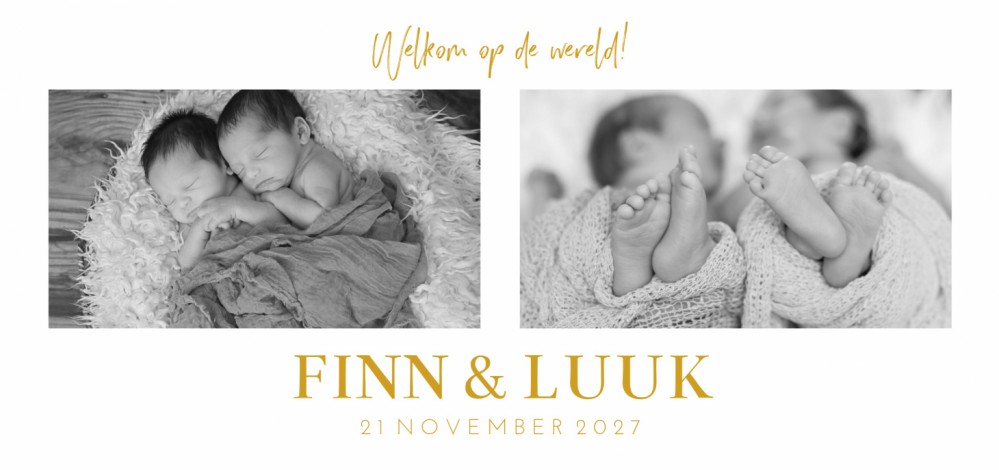 Geboortekaartje foto met goudfolie Finn en Luuk