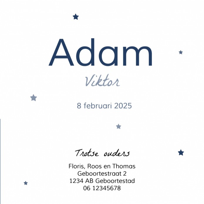 Geboortekaartje maan en sterren met foto - Adam
