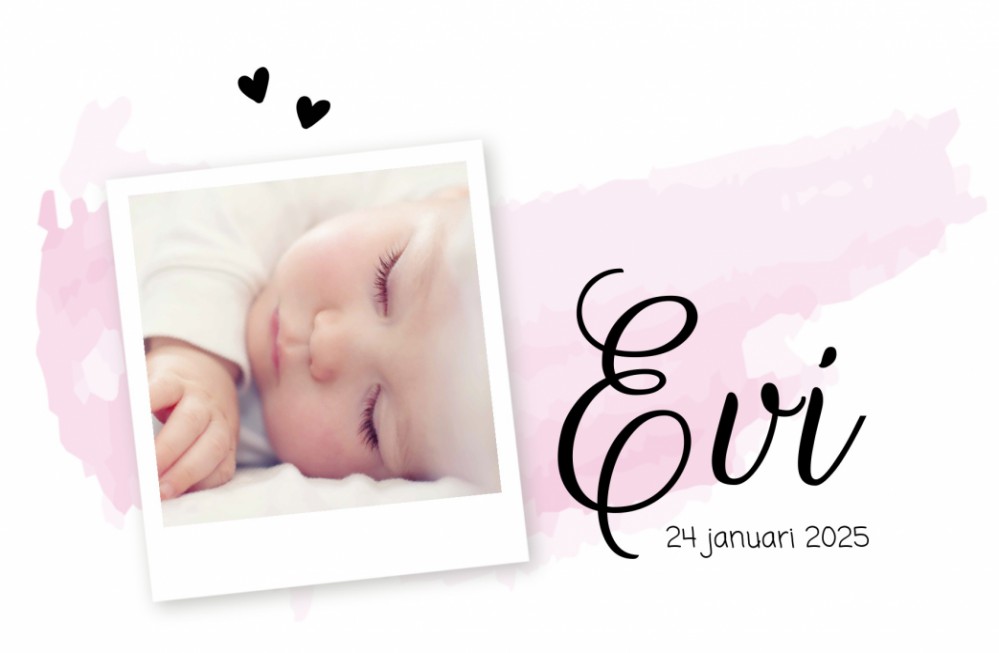 Geboortekaartje meisje foto roze Evi