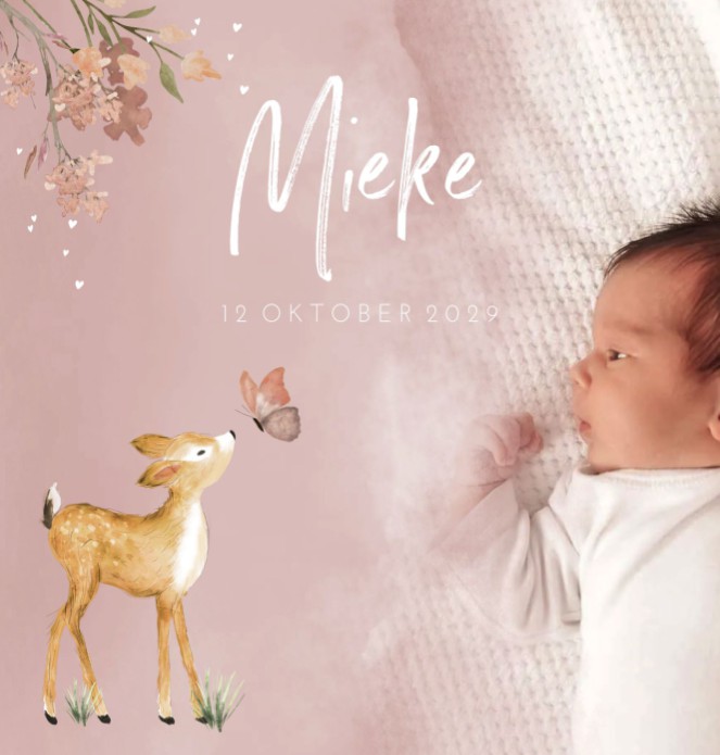 Geboortekaartje meisje foto watercolor Mieke