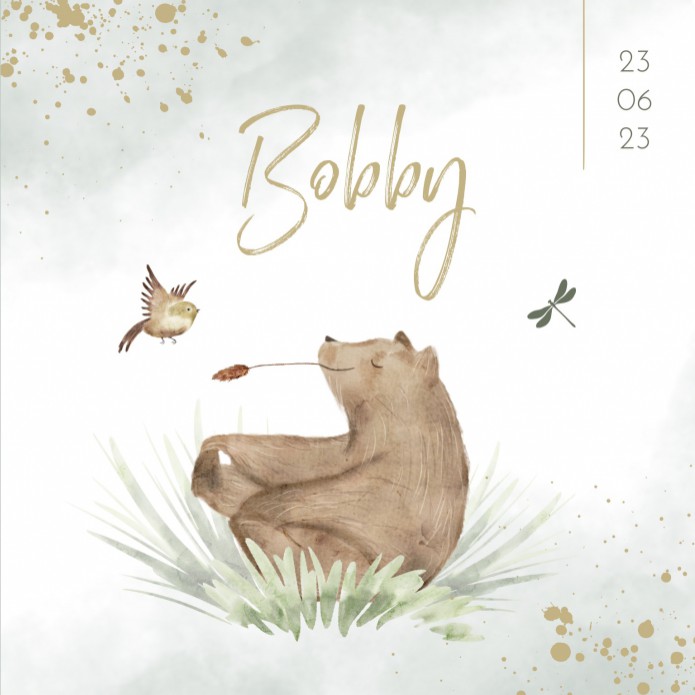 Geboortekaartje jongen meisje neutraal beer aquarel Bobby voor