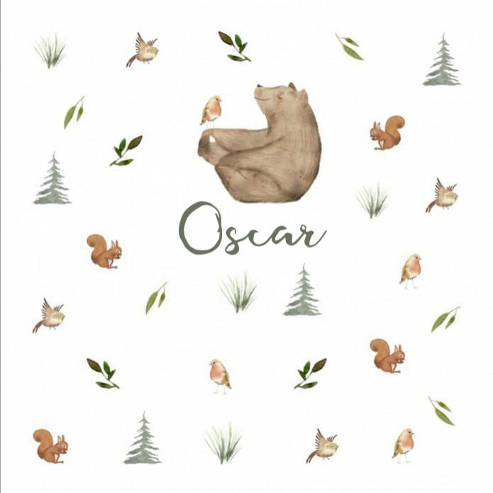 Geboortekaartje beer botanical Oscar voor