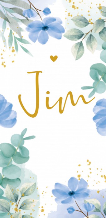 Geboortekaartje blauwe bloemen aquarel Jim - goudfolie optioneel