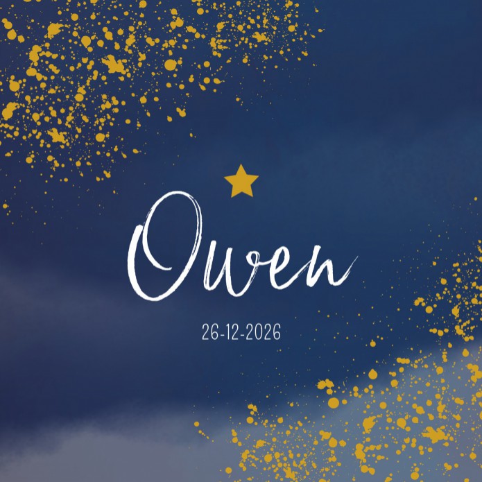 Geboortekaartje jongen minimalistisch goud blauw Owen voor