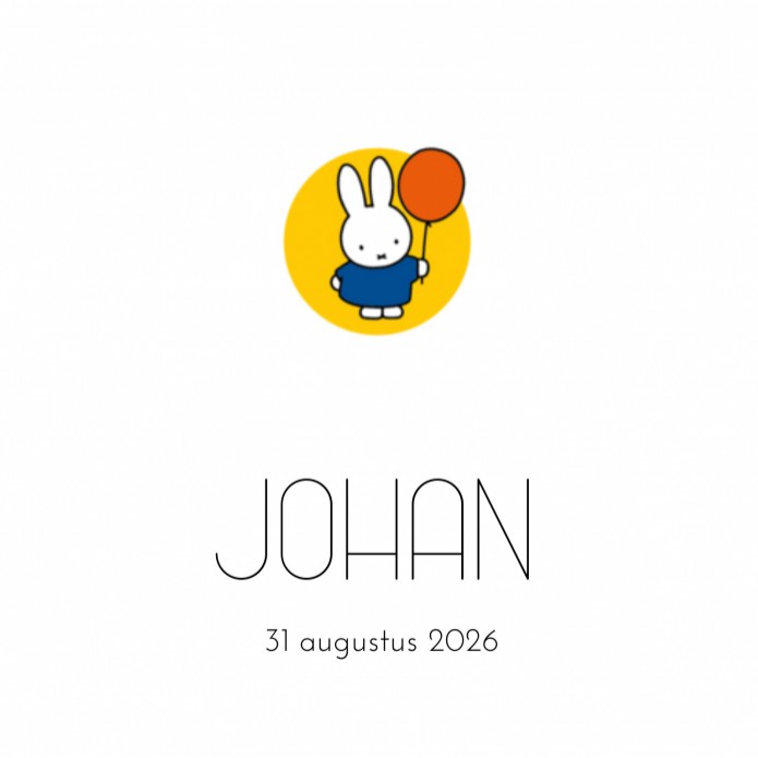 Geboortekaartje nijntje ballon Johan