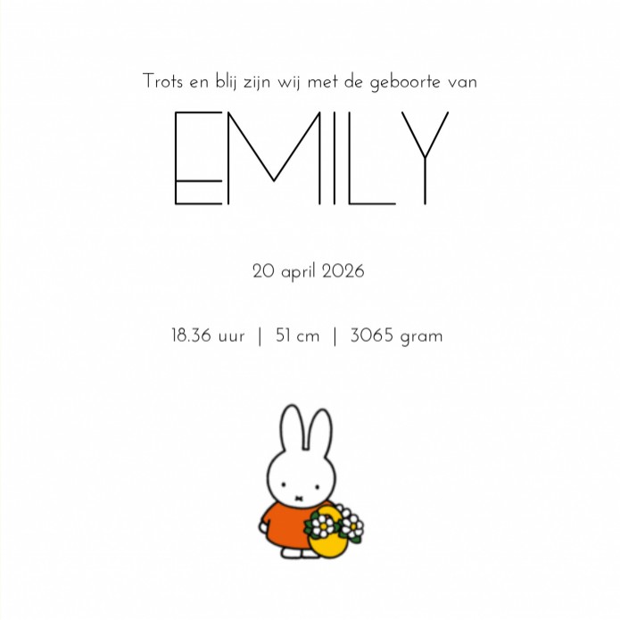 Geboortekaartje nijntje bloemen Emily