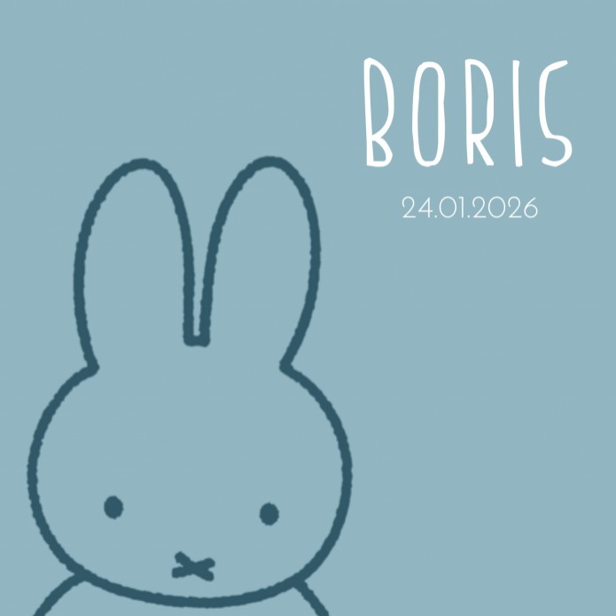 Geboortekaartje nijntje portret blauw zoon Boris voor