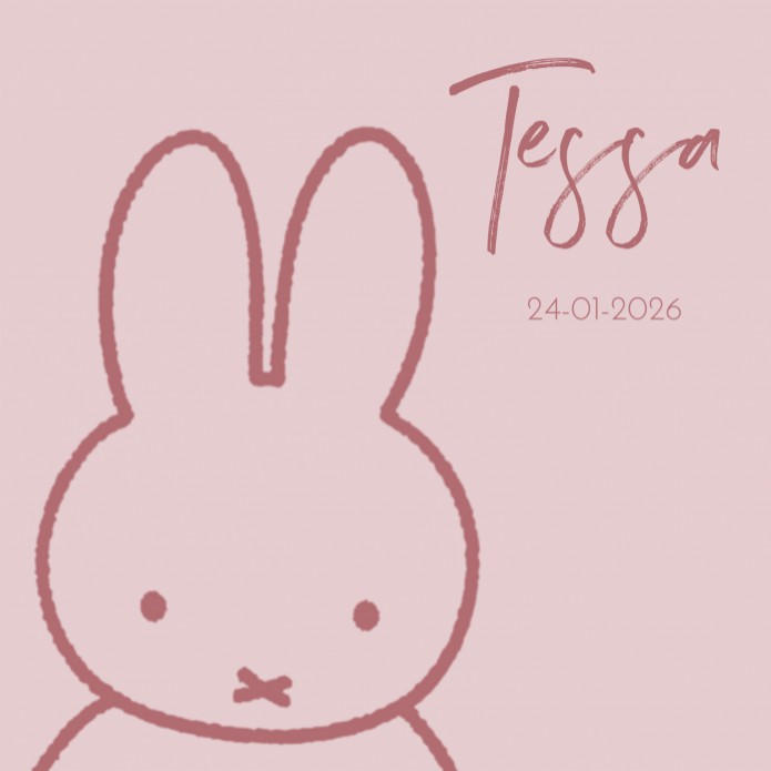 Geboortekaartje nijntje portret roze meisje Tessa voor