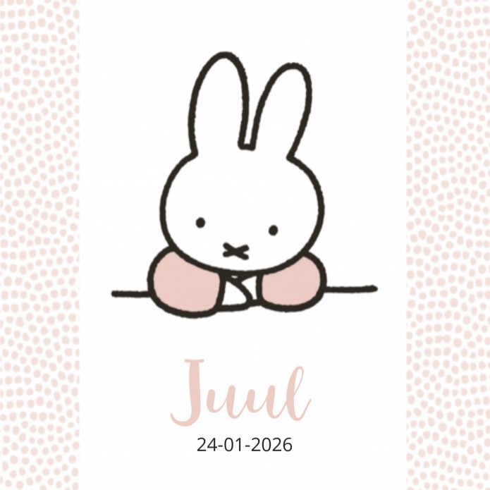 Geboortekaartje nijntje stippen roze meisje dochter Juul