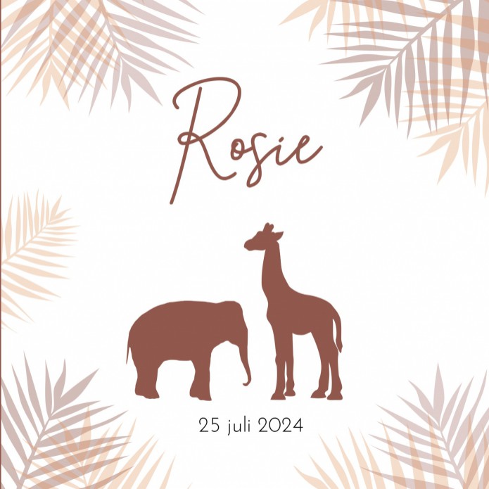 Geboortekaartje meisje olifant giraffe silhouette Rosie