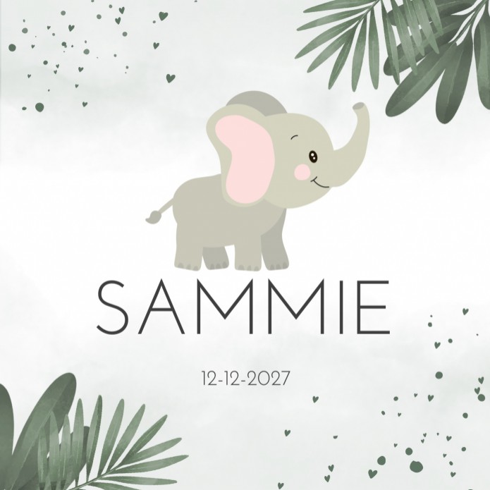 Geboortekaartje olifant groene watercolor Sammie voor