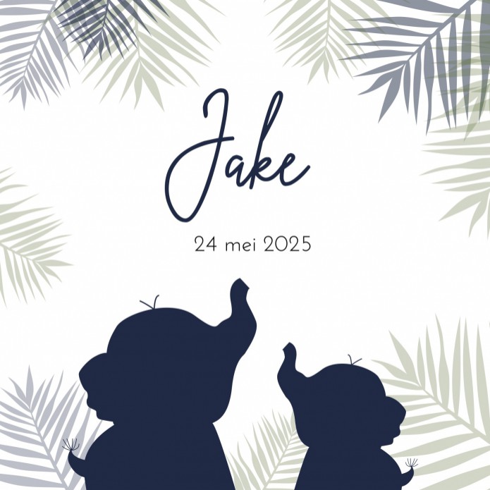 Geboortekaartje jongen olifanten silhouette donkerblauw Jake