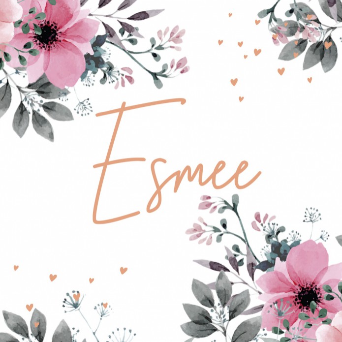 Geboortekaartje roze bloemen Esmee - rosegoudfolie optioneel