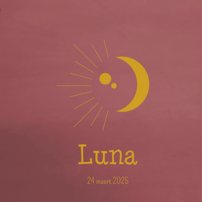 Geboortekaartje roze met gouden maan Luna - goudfolie optioneel voor