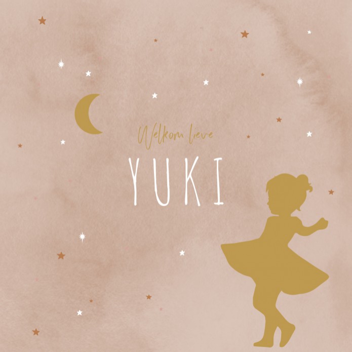 Geboortekaartje silhouette roze aquarel Yuki