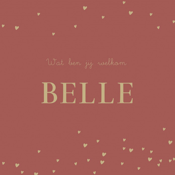 Geboortekaartje terra roze rood met hartjes Belle