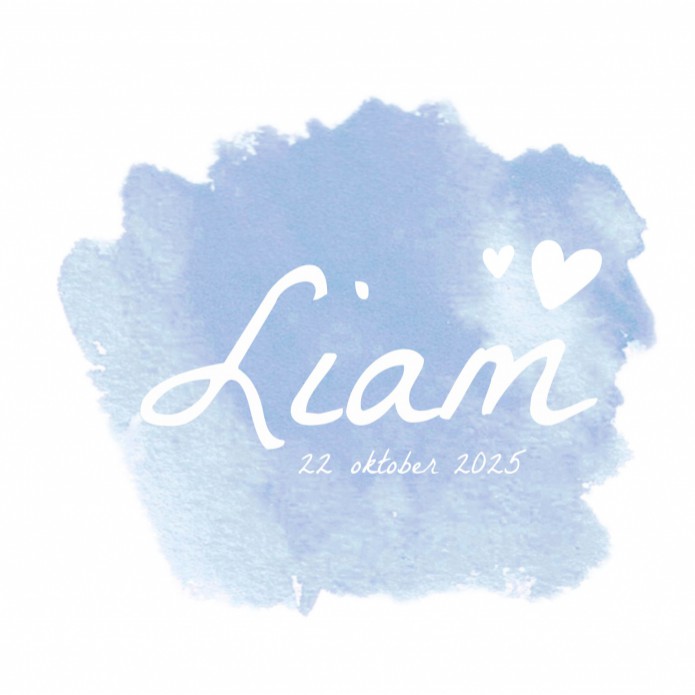 Geboortekaartje jongen watercolour blauw Liam